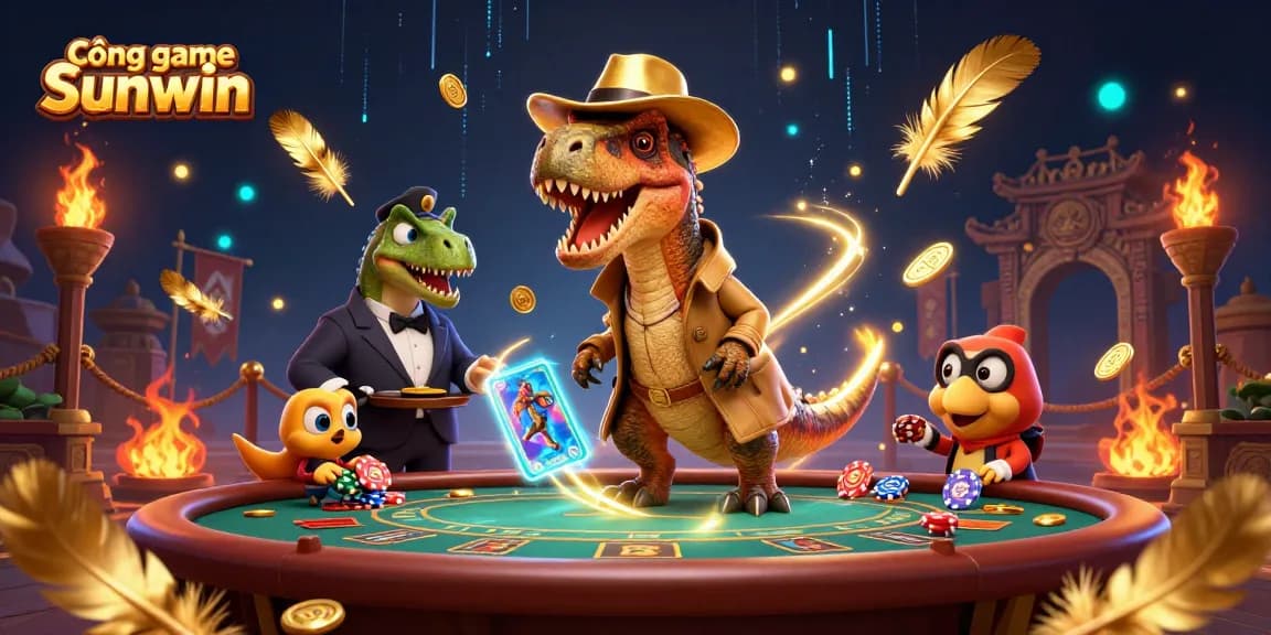Experience the thrill at Cổng game Sunwin with dynamic characters in a vibrant casino scene.
