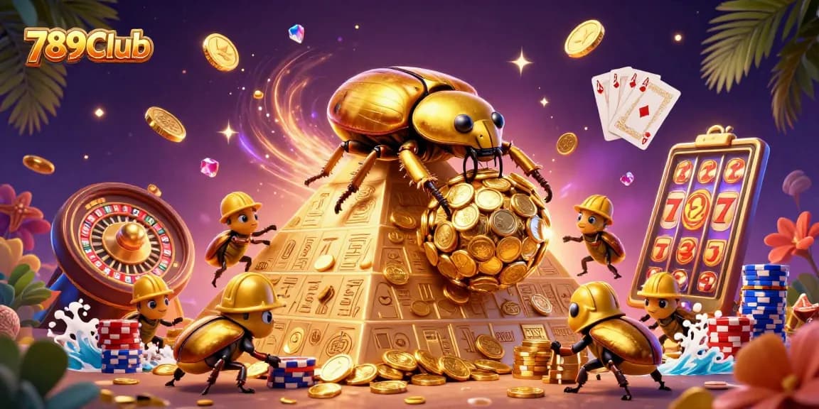 Experience the excitement of 789Club's dynamic casino world with golden coins and classic game elements.