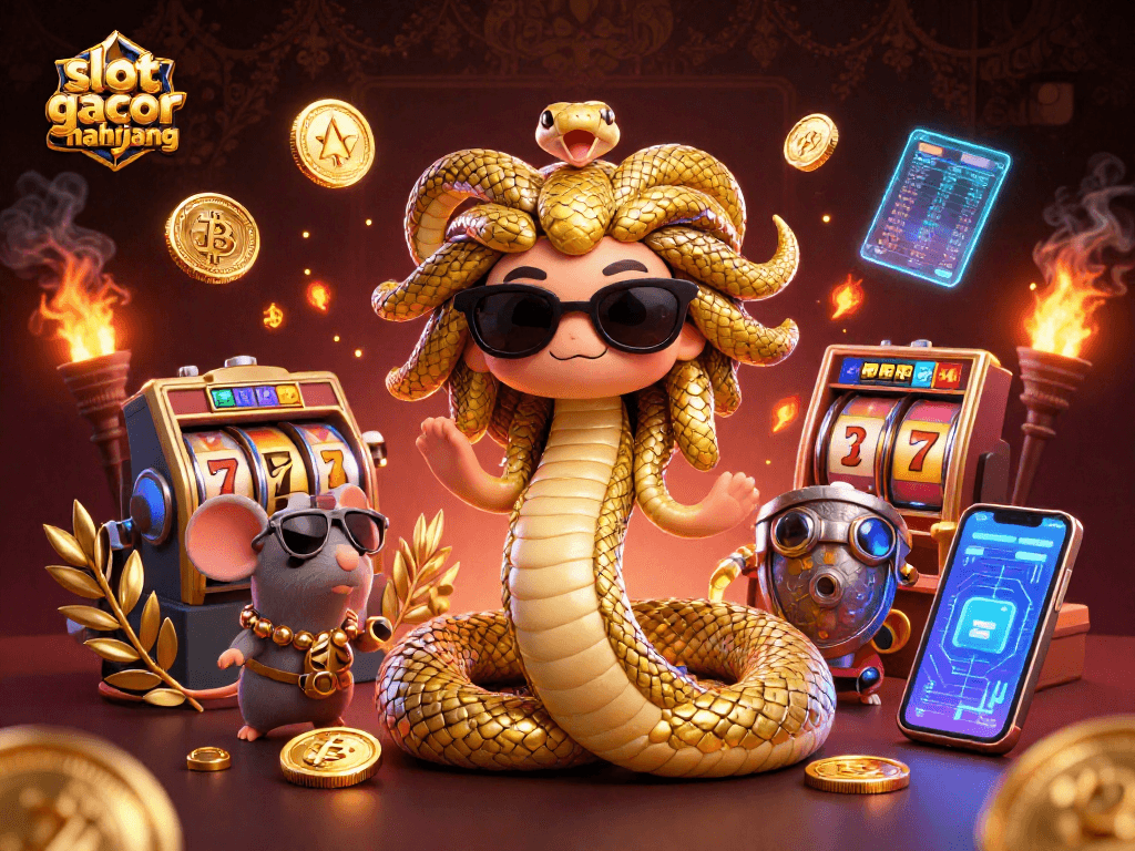 Engage with slot gacor mahjong in a vibrant 3D scene featuring Medusa and lucky casino elements.