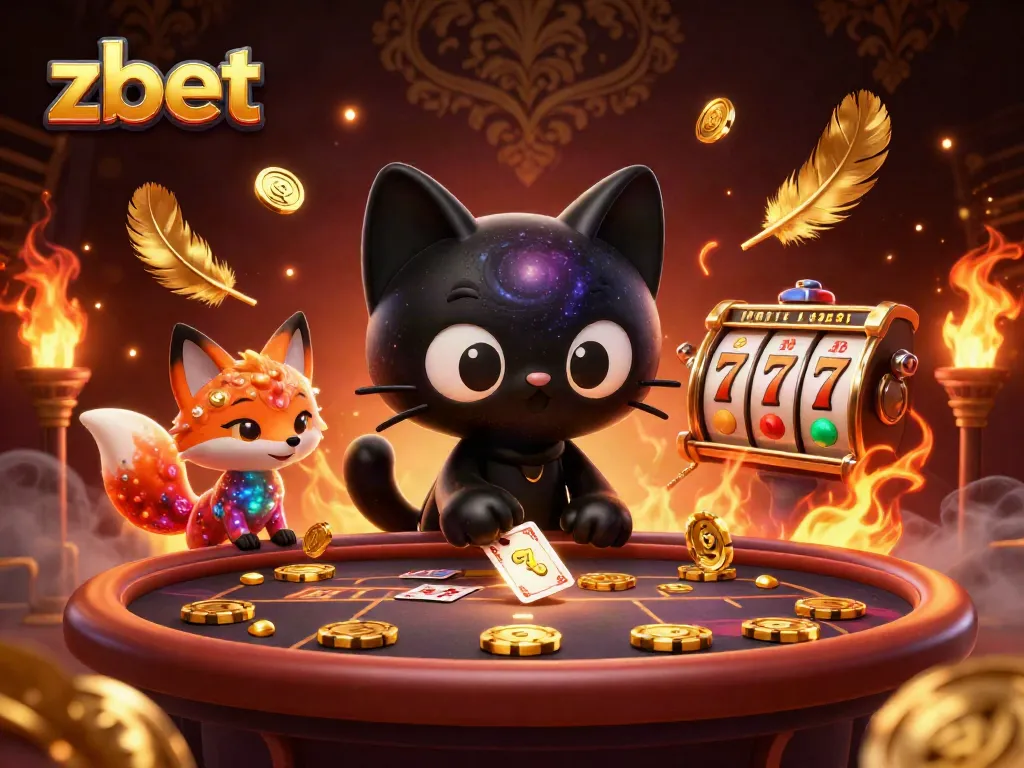 Engage in cosmic casino action with zbet, where a black hole cat attracts golden chips and cards.
