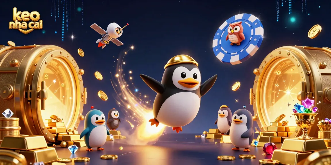 Engage with keo nha cai as a golden penguin ventures into a vibrant gambling universe.