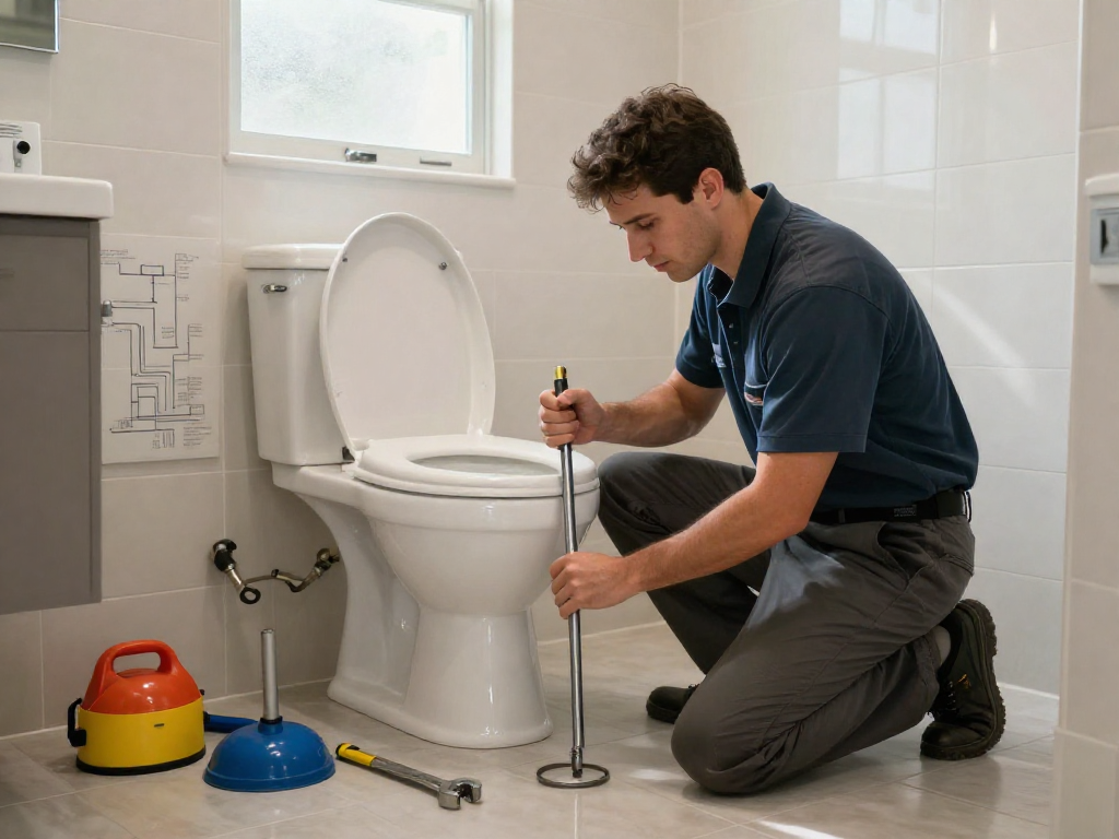 Technician performing rooter service Fort Worth in a residential bathroom, demonstrating expertise.